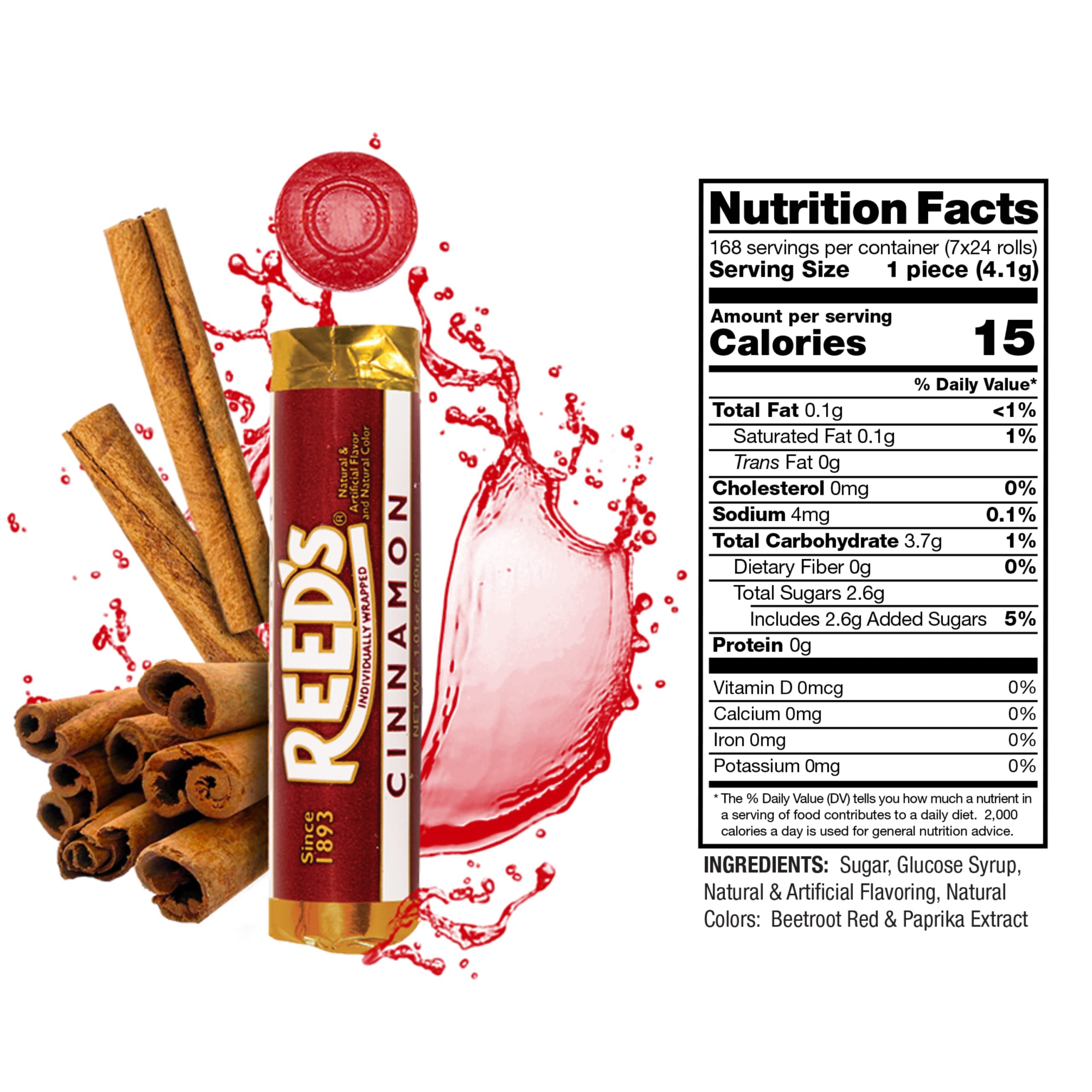 Reed's Classic Cinnamon Hard Candy Rolls - Individually Wrapped Traditional Candies (6 Pack, 1.01oz Each) | Perfect for Office Snacks, Party Favors & Holiday Treats