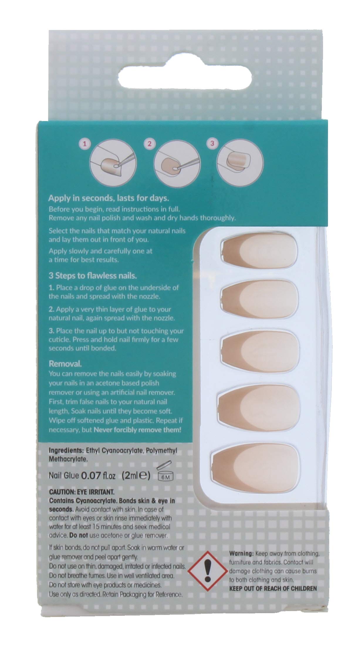 Invogue Coffin Natural Bare False Nails With Glue - 24 Pack Long Lasting Press On Nails for Women, Perfect for Parties, Weddings & Special Occasions