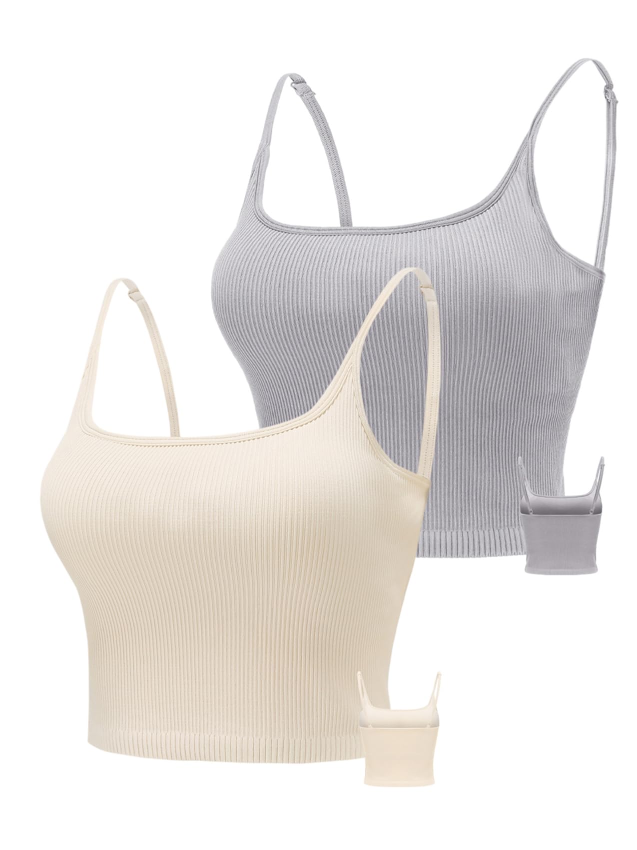 Chilylori Seamless Sports Bra & Cropped Tank Top for Women - Adjustable Straps, Ribbed Workout Tops, 2 Pack | Yoga, Gym, Running & Fitness