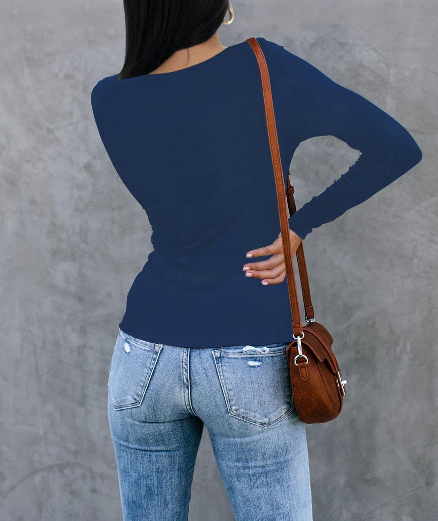 REVETRO Women's Long Sleeve Crewneck T-Shirt - Slim Fit Basic Fall Top for Casual Wear, Work & Y2K Fashion Outfits | Trendy Going Out Tops for Women