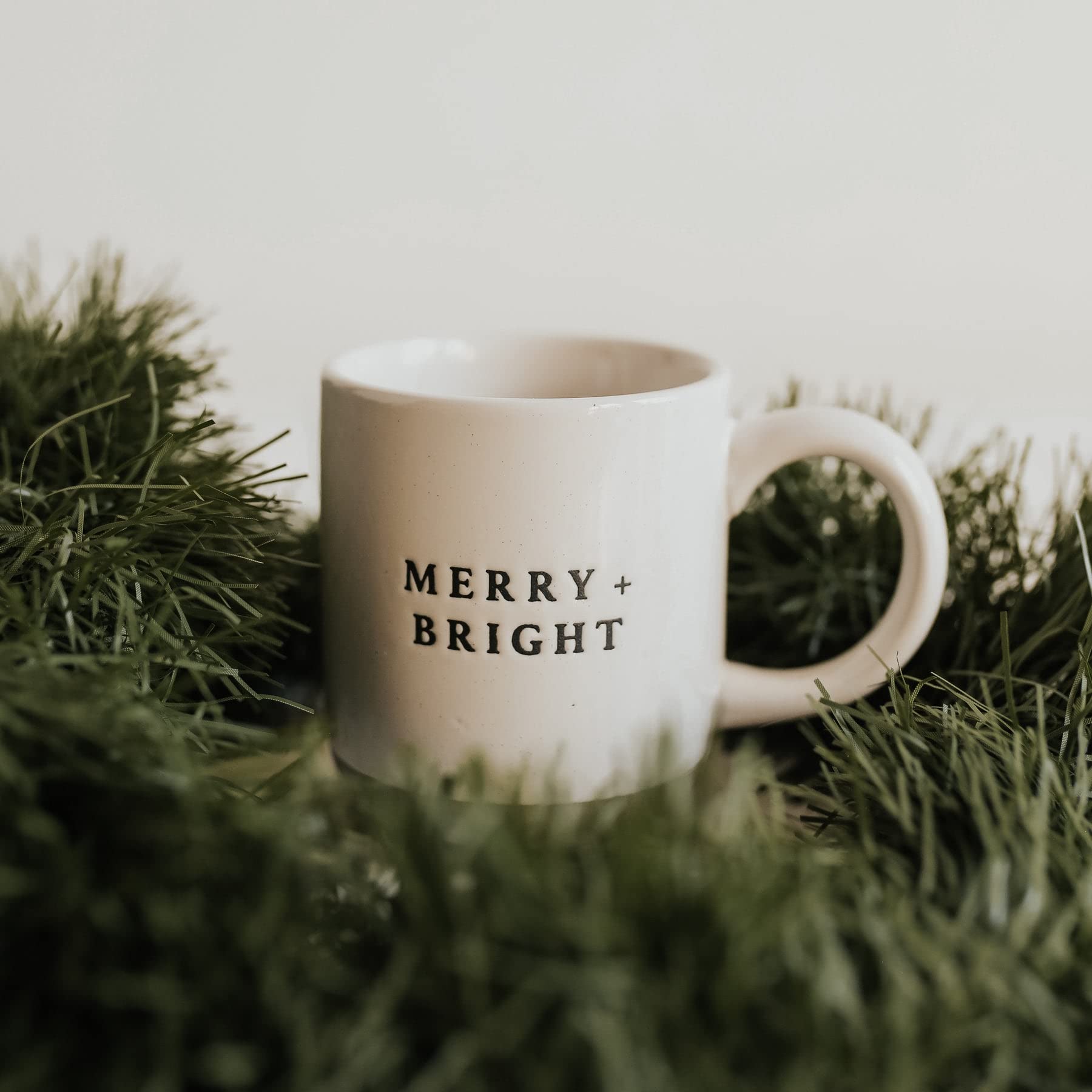 Sweet Water Decor Merry & Bright Stoneware Coffee Mug - 14oz Christmas Novelty Cup | Microwave & Dishwasher Safe Holiday Gift for Coffee Lovers | Perfect for Hot Cocoa, Tea & Office Use