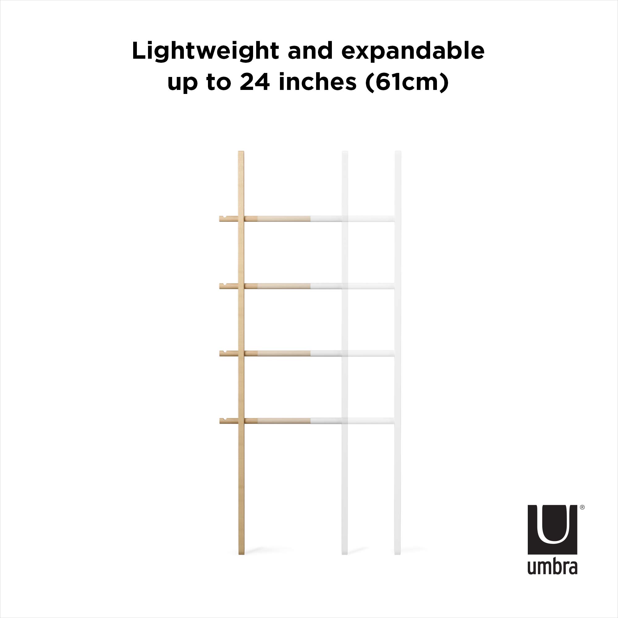 Umbra Hub Ladder - Expandable Freestanding Clothing Rack, Bathroom Towel Holder & Clothes Organizer in White/Natural - Perfect for Bedroom, Laundry Room & Small Space Organization