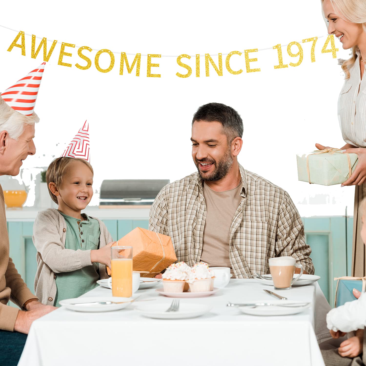 Happy 51st Birthday Banner - Gold Glitter '51 Fifty One Years Old' Party Decorations for Men & Women | Since 1974 Pre-strung Banner | Perfect for Birthday Parties, Anniversaries & Celebrations