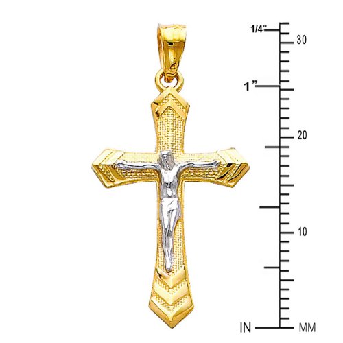 14K Two-Tone Gold Jesus Cross Religious Pendant with 1.2mm Singapore Chain Necklace - Elegant Christian Jewelry for Women & Men - Perfect for Baptism, Confirmation & Daily Wear