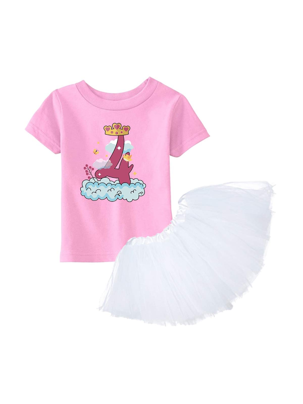 4th Birthday Princess Tutu Outfit Set for Girls - Cute Fourth B-Day Shirt & Tutu Skirt - Perfect for Birthday Parties, Photo Shoots & Special Celebrations