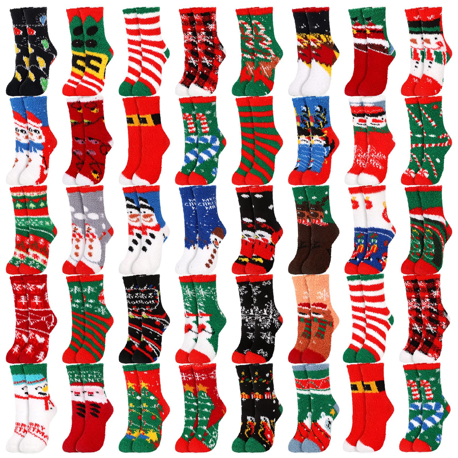 Jeyiour 36 Pcs Women's Christmas Socks - Fuzzy Soft Holiday Crew Socks for Xmas, Birthday Gifts | Cozy Winter Wear, Party Outfits, Stocking Stuffers