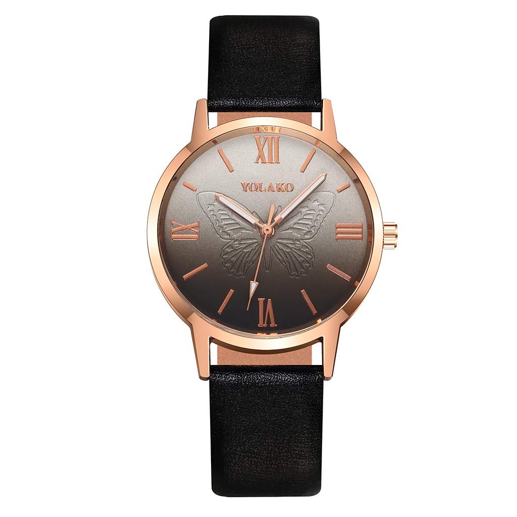 Butterfly Quartz Watch for Women - Fashion Leather Strap, Roman Numerals, Gradient Dial | Perfect Christmas Gift & Daily Wear