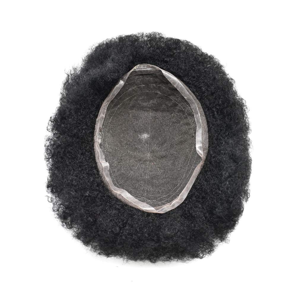 Black Men's Afro Toupee - Real Human Hair Wavy Lace Front Hairpiece 8x10 Inch for African American - Soft French Lace Replacement System (Jet Black #1, 8mm Wave) - Perfect for Daily Wear, Special Occasions & Hair Loss Solutions