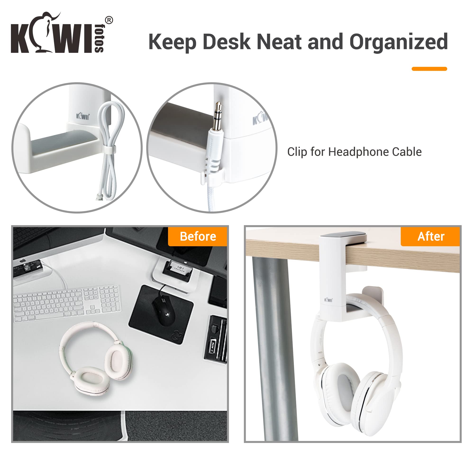 Under Desk Headphone Stand Holder with Adhesive - White PC Gaming Headset Hanger for Office, Home & Gaming Setup - Space Saving Headset Organizer for Desk, Workstation & Entertainment Center