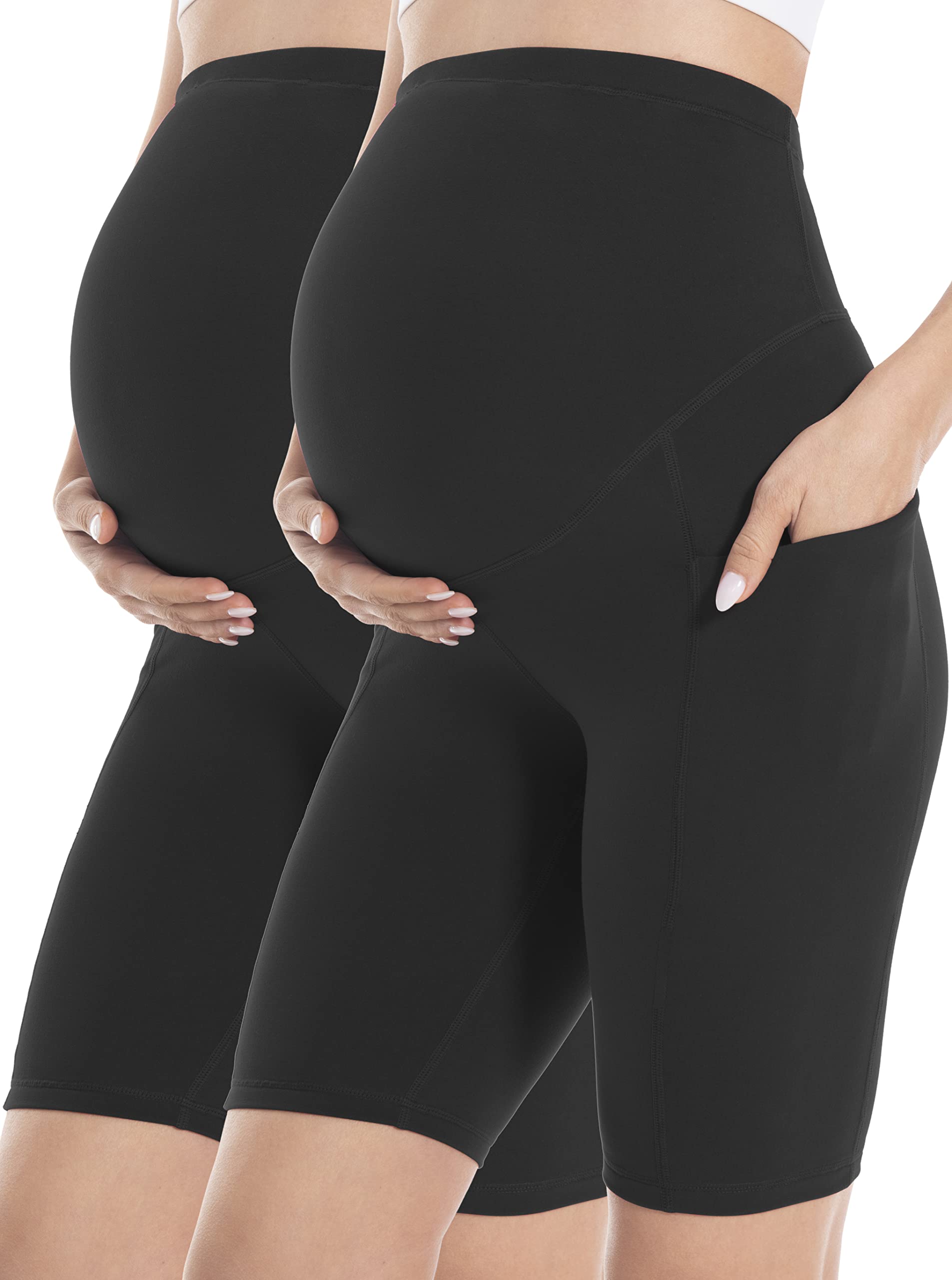 V VOCNI Women's Maternity Biker Shorts - High Waisted Active Running Bike Leggings for Yoga, Exercise & Walking - Perfect for Pregnancy Workouts, Gym & Outdoor Activities