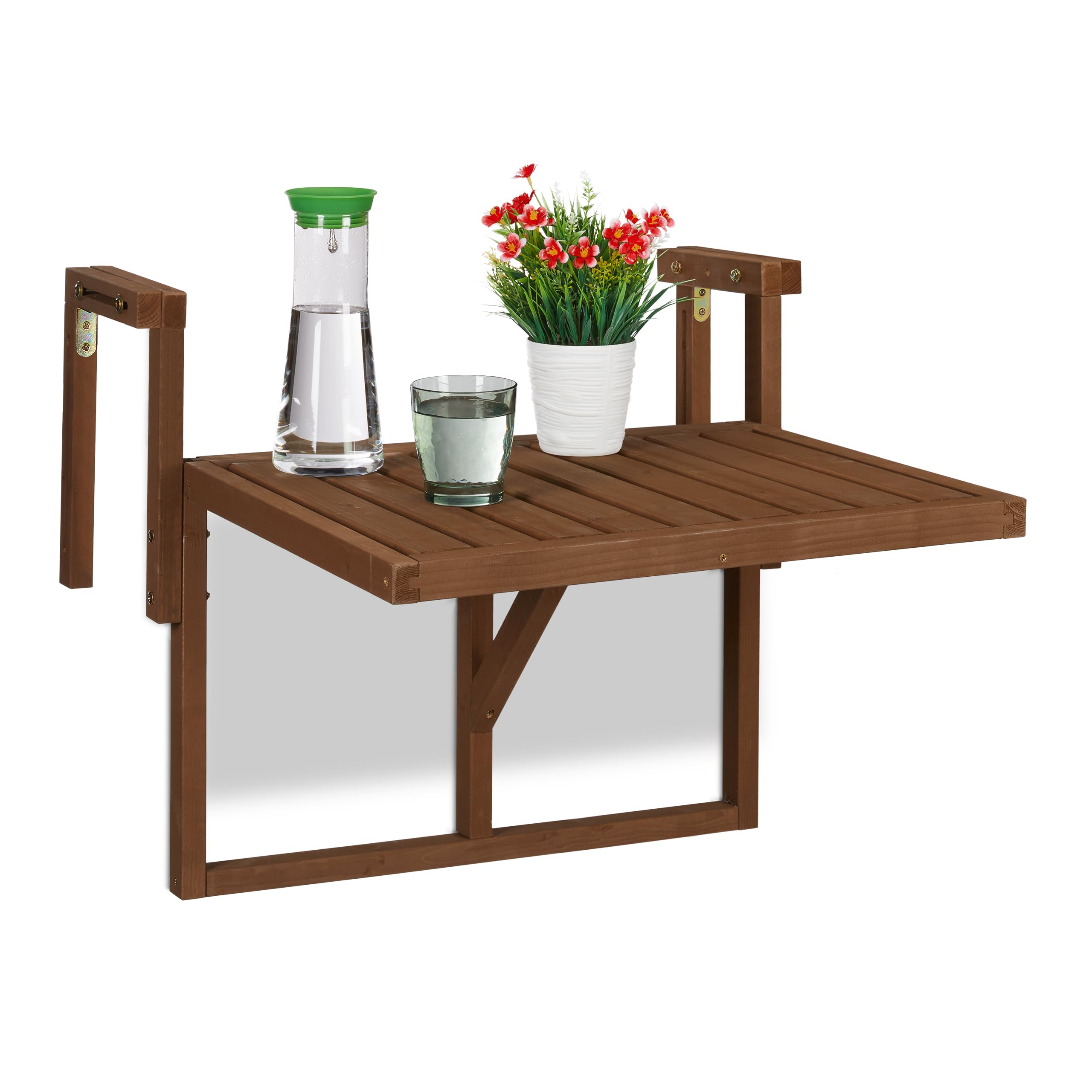 Adjustable Hanging Balcony Table - 60x45cm Foldable Wooden Deck Table for Small Spaces, Perfect for Outdoor Terrace, Patio & Garden Use - Brown