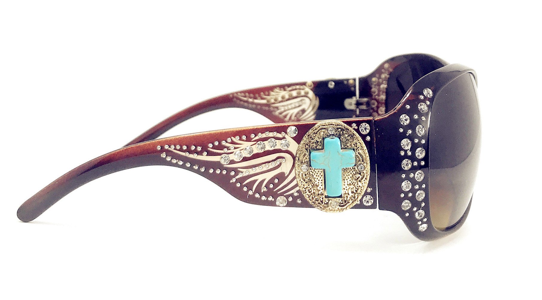Texas West Women's Rhinestone Bling Sunglasses - UV 400 Protection Polarized PC Lens - Multi Concho Design for Outdoor, Beach & Fashion Accessories