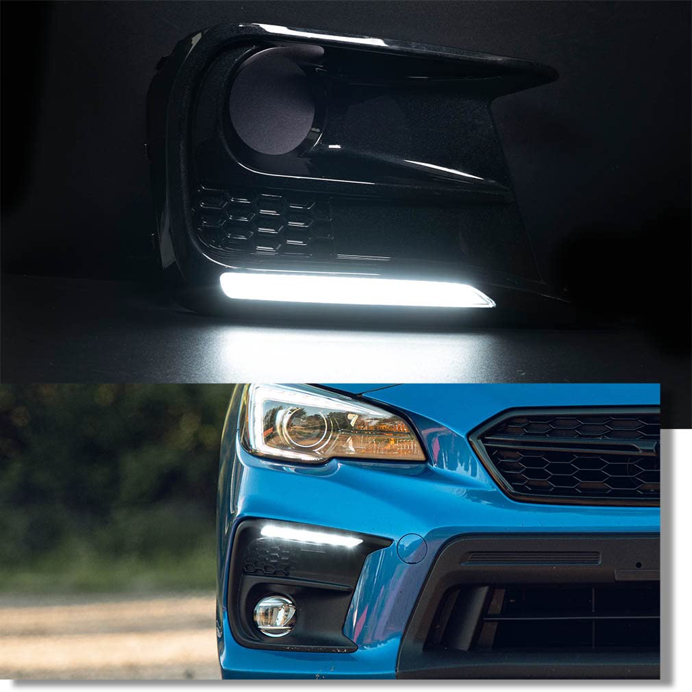 Subaru WRX STI 2018-2020 LED DRL Daytime Running Lights with Sequential Amber Turn Signals - Xenon White Fog Lamp Bezel Assembly for Front Bumper | Enhanced Visibility & Style Upgrade