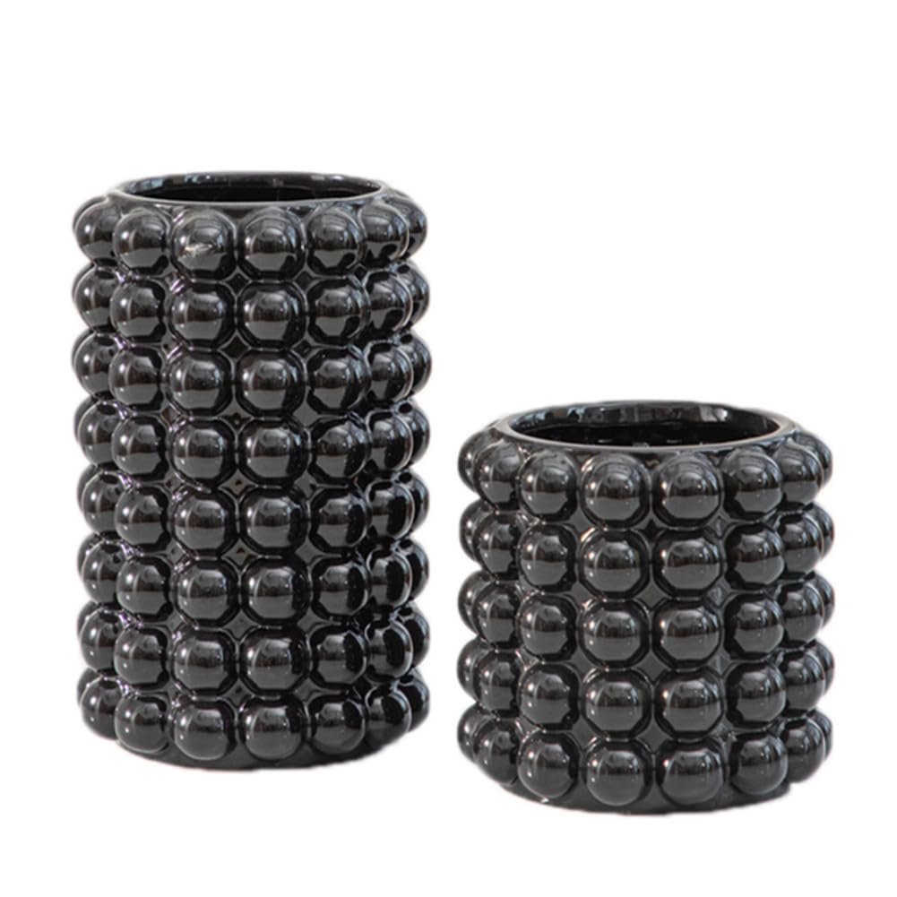 Black Ceramic Bubble Vases Set of 2 - Minimalist Nordic Style Home Decor for Countertop, Dresser, Kitchen & Living Room - Abstract Vase Centerpiece for Modern Interior Design (W665 Black) - Perfect for Wedding Centerpieces, Dining Table Decor and Office Desk Accents