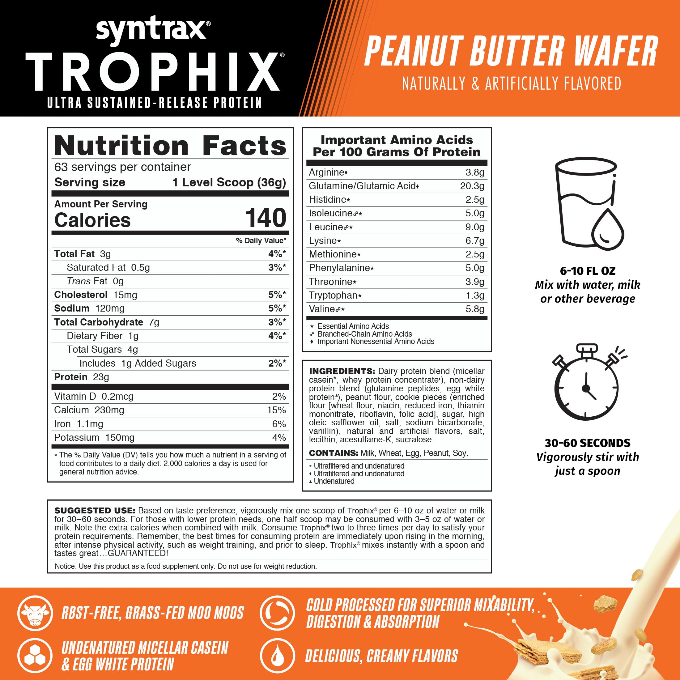Syntrax Nutrition Trophix Protein Powder - Ultra Sustained-Release Protein Blend with Real Peanut Butter Wafer Pieces (5 lbs) | Ideal for Post-Workout Recovery, Muscle Growth & Healthy Snacking