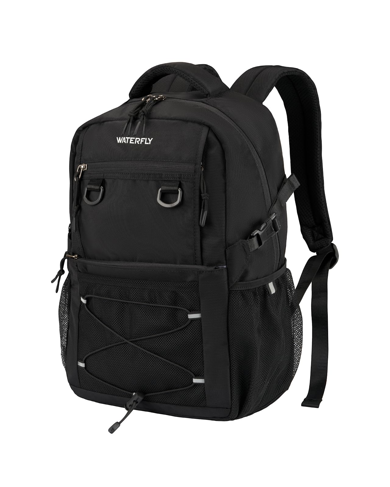 **WATERFLY 22L Lightweight Travel Backpack for Hiking, Commuting & College - Durable Daypack with Multiple Compartments for Men & Women - Perfect for Outdoor Adventures, Airplane Carry-On & Everyday Use - Black**    *(Use Cases: Ideal for travel, hiking, work, school, gym, weekend trips, and daily commutes.)*