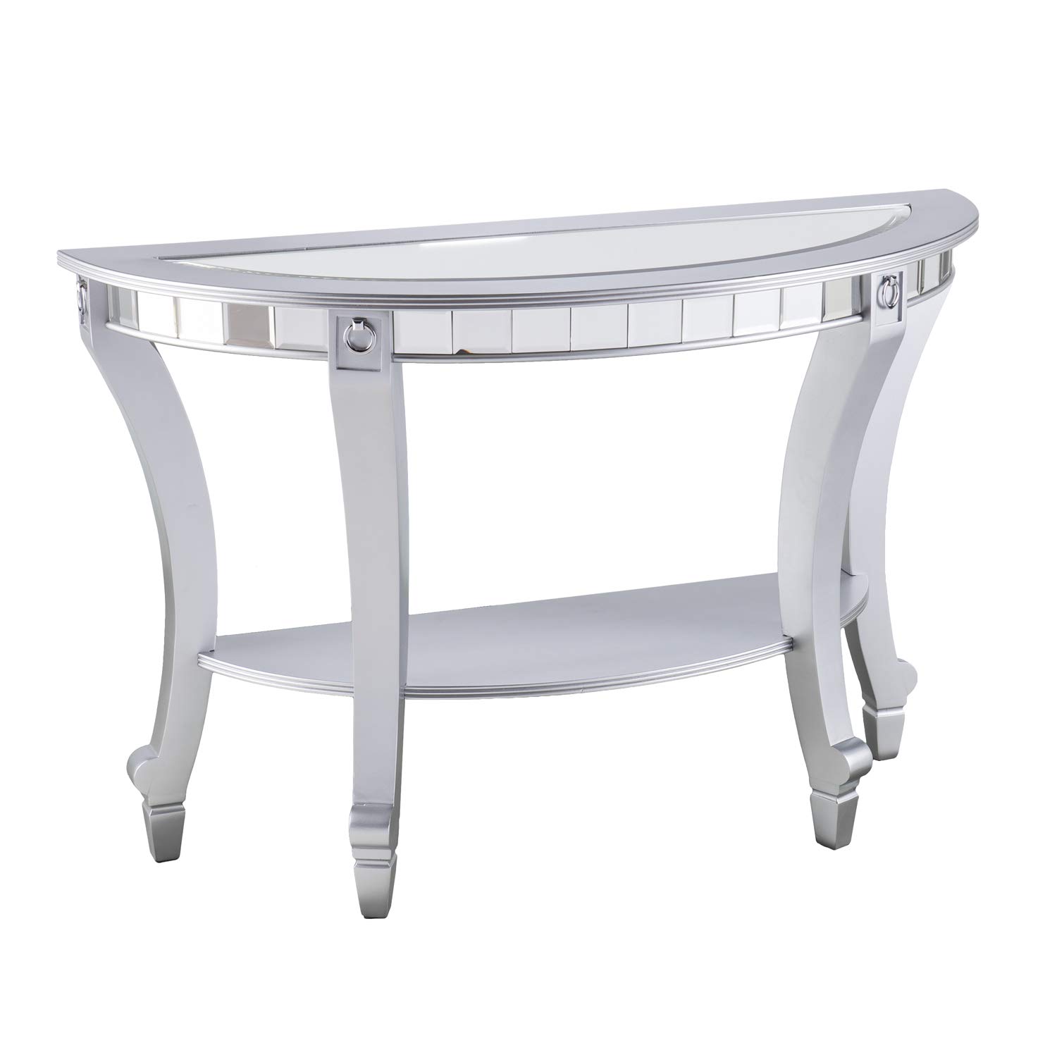 SEI Furniture Lindsay Glam Mirrored Demilune Console Table - Silver Finish Entryway Hallway Table for Home Decor & Living Room