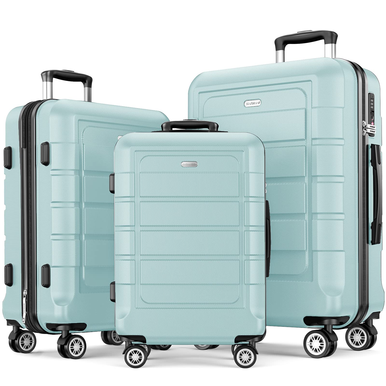 Expandable SHOWKOO Luggage Set - Durable PC+ABS Suitcase with Double Wheels & TSA Lock in Mint Green - Perfect for Air Travel, Business Trips & Vacation Packing
