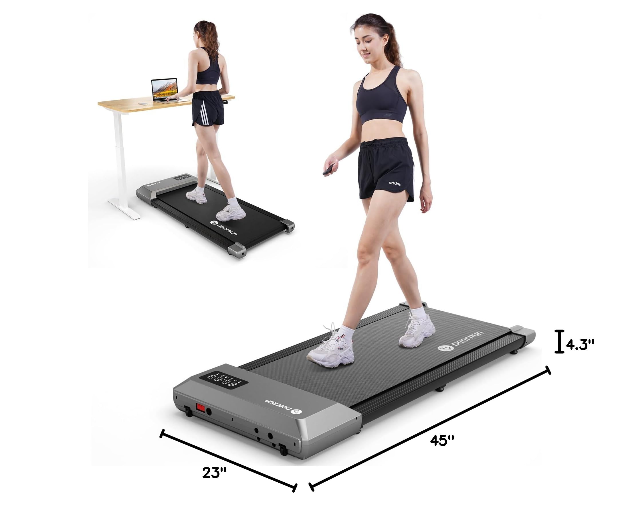DeerRun 2-in-1 Under Desk Walking Pad Treadmill - 300LBS Capacity Portable Treadmill with LED Display & Remote Control for Home Office Workouts | Compact Space-Saving Design for Small Apartments & Home Gyms