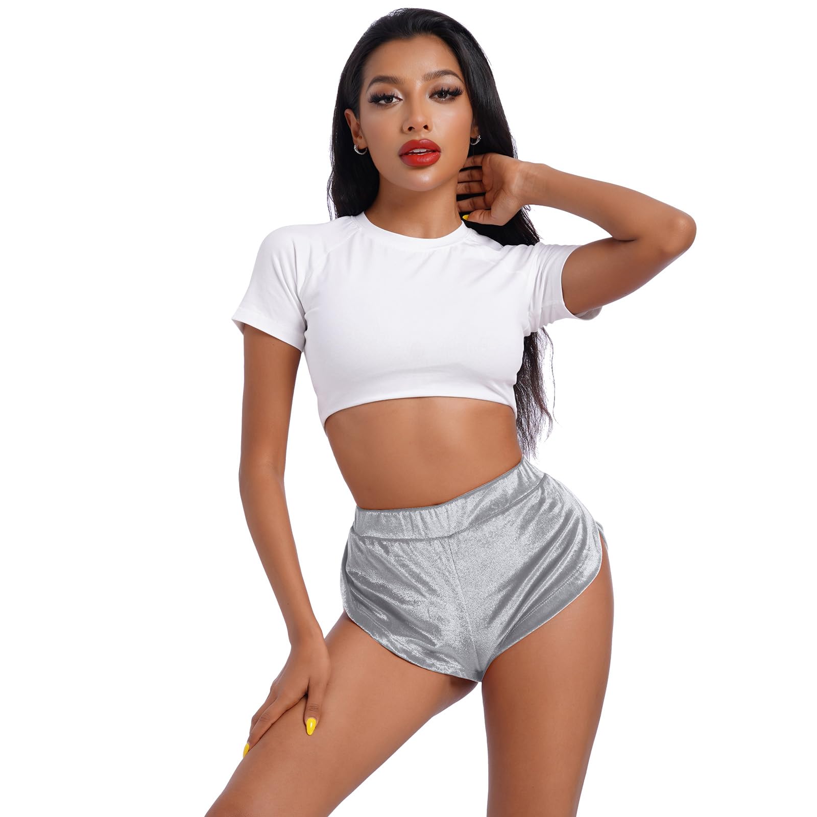 Women's High Waist Velvet Yoga Shorts - Sexy Pole Dance Hot Pants for Gym Workout, Active Wear & Rave - Slim Fit Booty Shorts for Women - Perfect for Yoga, Dance Fitness, Nightclub & Lounge Wear