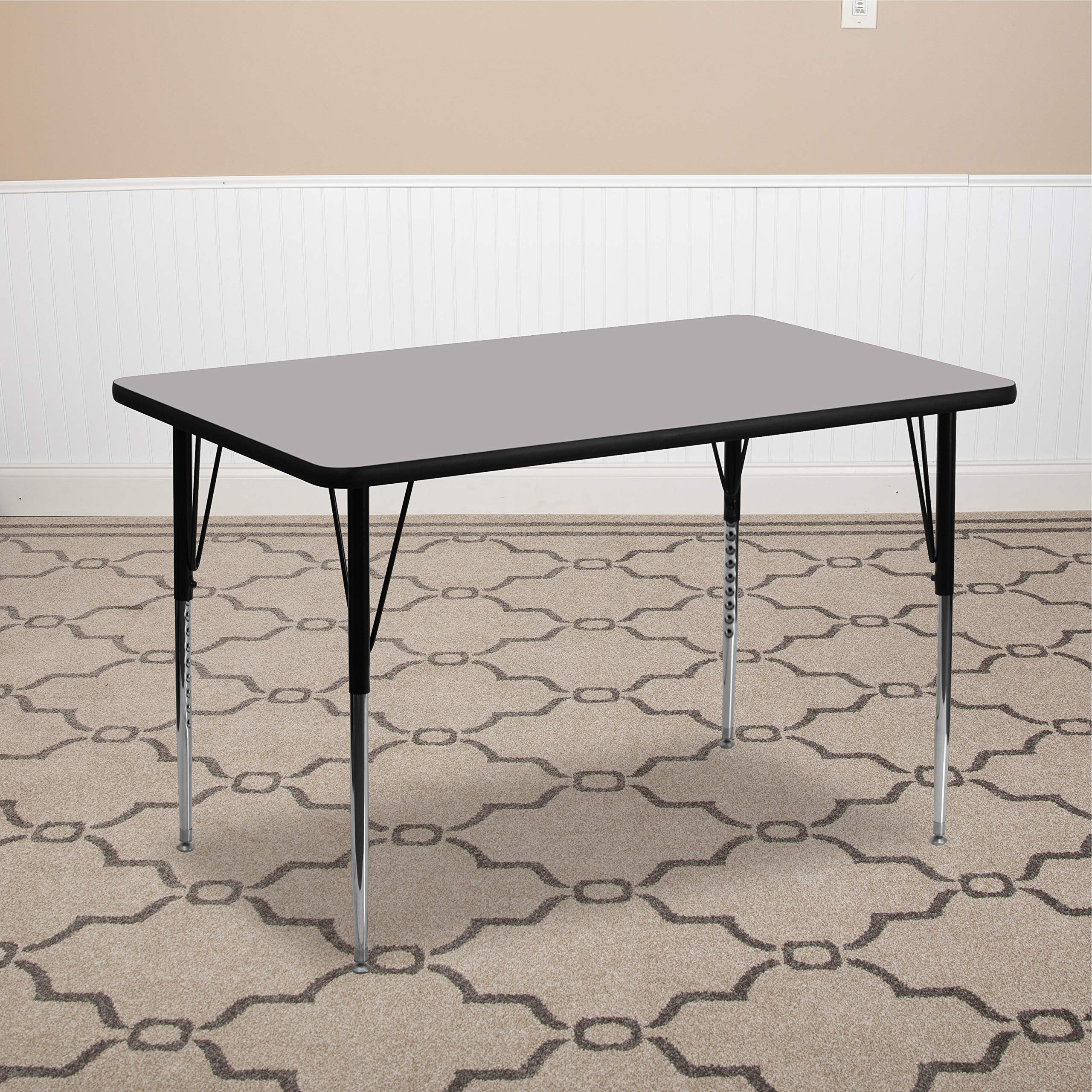 EMMA & OLIVER 30x48 Inch Adjustable Height Activity Table - Grey Thermal Laminate Top for Kids, Classrooms, and Playrooms - Perfect for Arts, Crafts, and Learning Activities