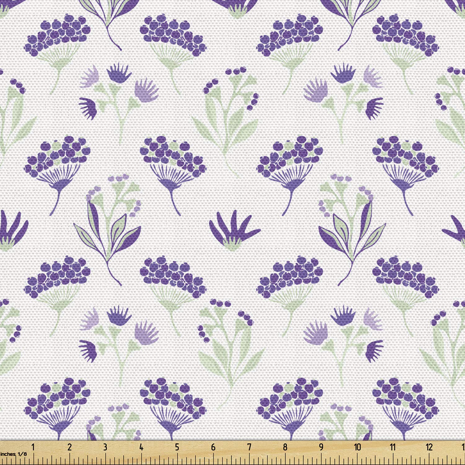 Ambesonne Nature Art Fabric by The Yard - Botanical Purple & Green Berries Print on Plain Background | 10 Yards Multicolor Decorative Fabric for Upholstery, Curtains, Pillows & Home Decor | Perfect for DIY Crafts, Sewing Projects & Interior Design