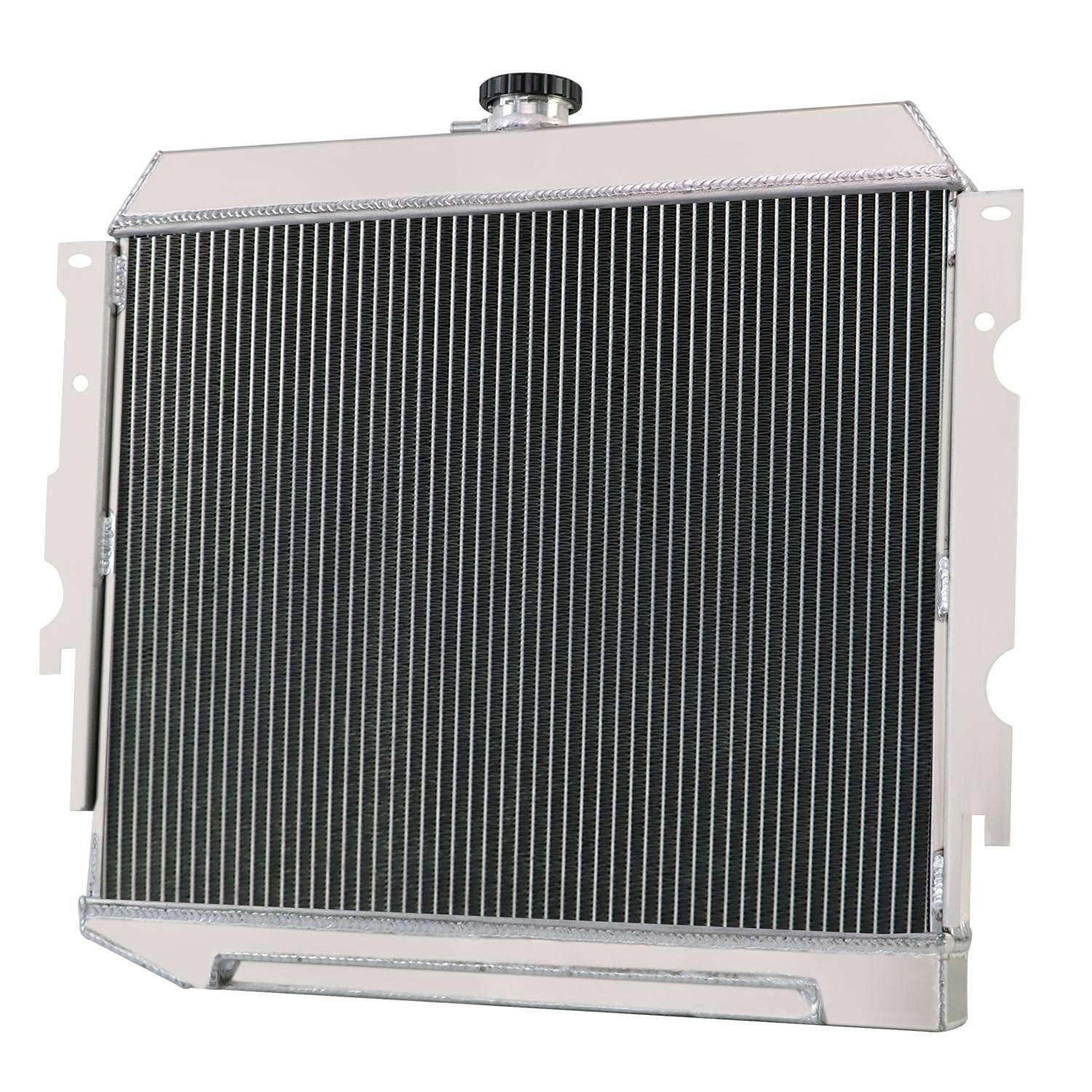 62MM 4 Row Aluminum Radiator for 1970-1973 Dodge Charger Challenger Barracuda Coronet & Plymouth Satellite V8 - Complete Cooling Kit with Electric Fan Shroud & Thermostat - Perfect for Classic Car Restoration & High-Performance Upgrades