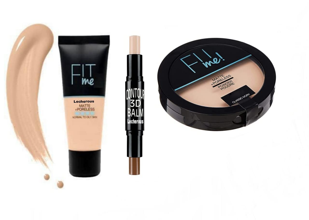Fit Me Matte + Poreless Powder & Liquid Foundation - Oil Control, All-Day Matte Finish for Flawless Skin | Highlight & Contour Stick for Natural Makeup Look | Perfect for Everyday Wear & Special Occasions