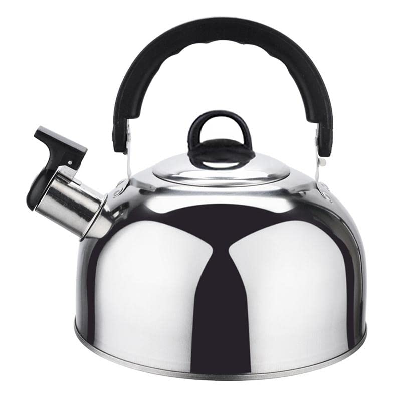 1.8L Stainless Steel Whistling Tea Kettle - Flat Bottom Anti-Scald Water Boiler for Gas & Electric Stoves - Silver Teapot for Home & Office Use