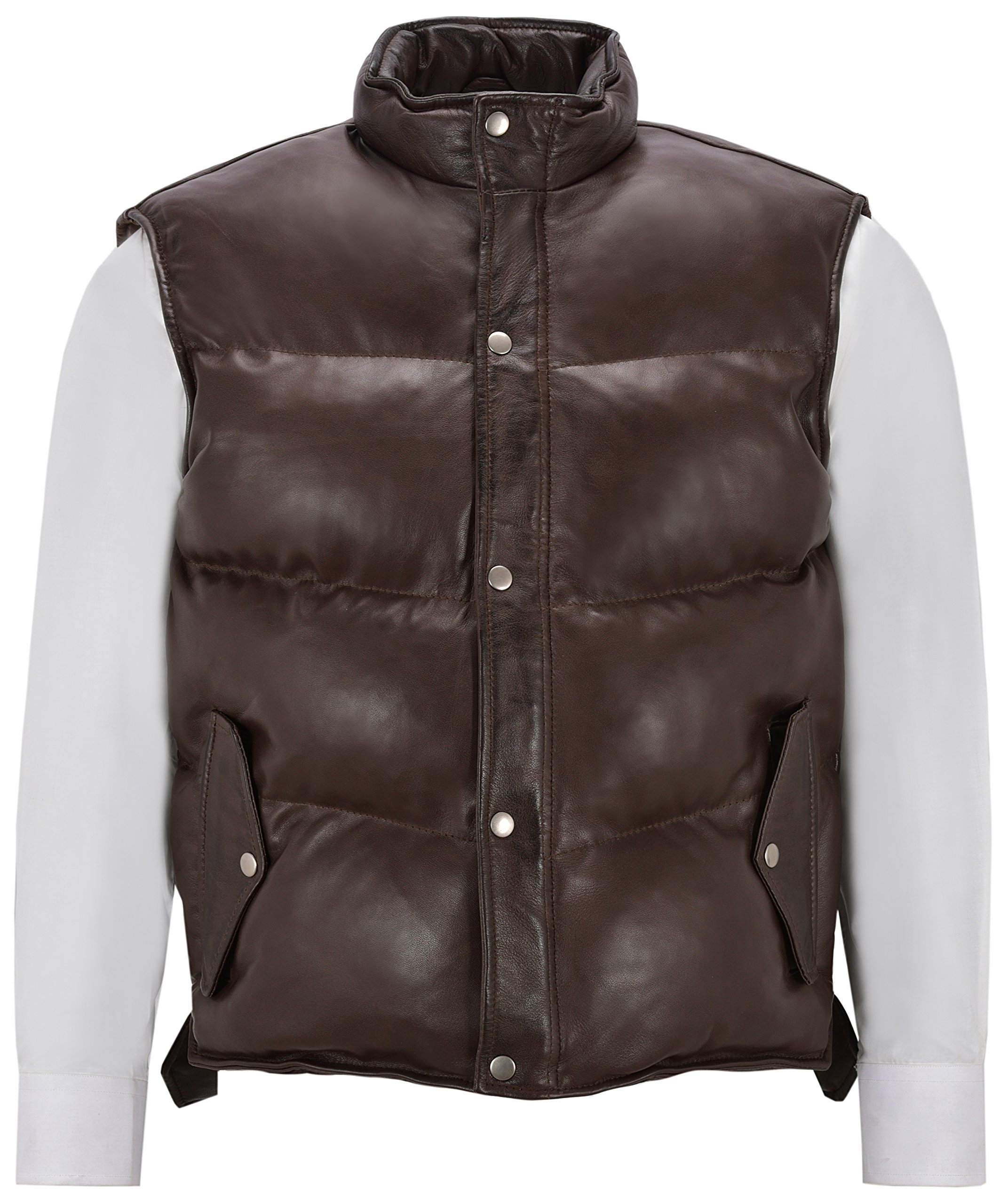 Men's Padded Lambskin Leather Puffer Waistcoat - Stylish Casual Winter Vest for Outdoor Activities & Urban Fashion