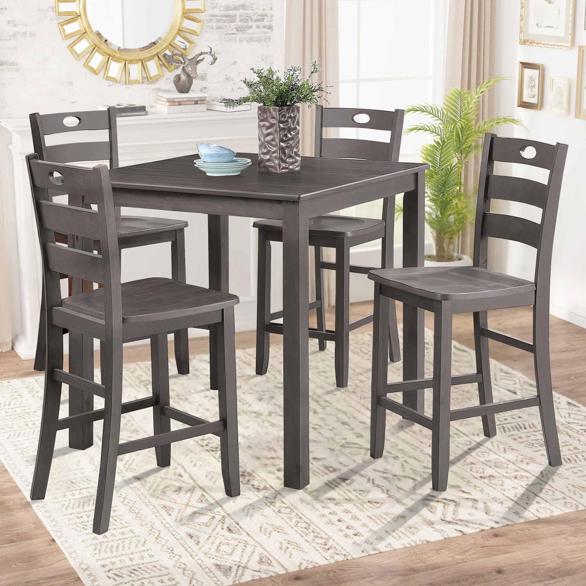 36H Solid Rubberwood and Wood Veneer 5-Piece Counter Height Dining Table Set - Perfect for Kitchen, Breakfast Nook, and Small Space Dining Areas