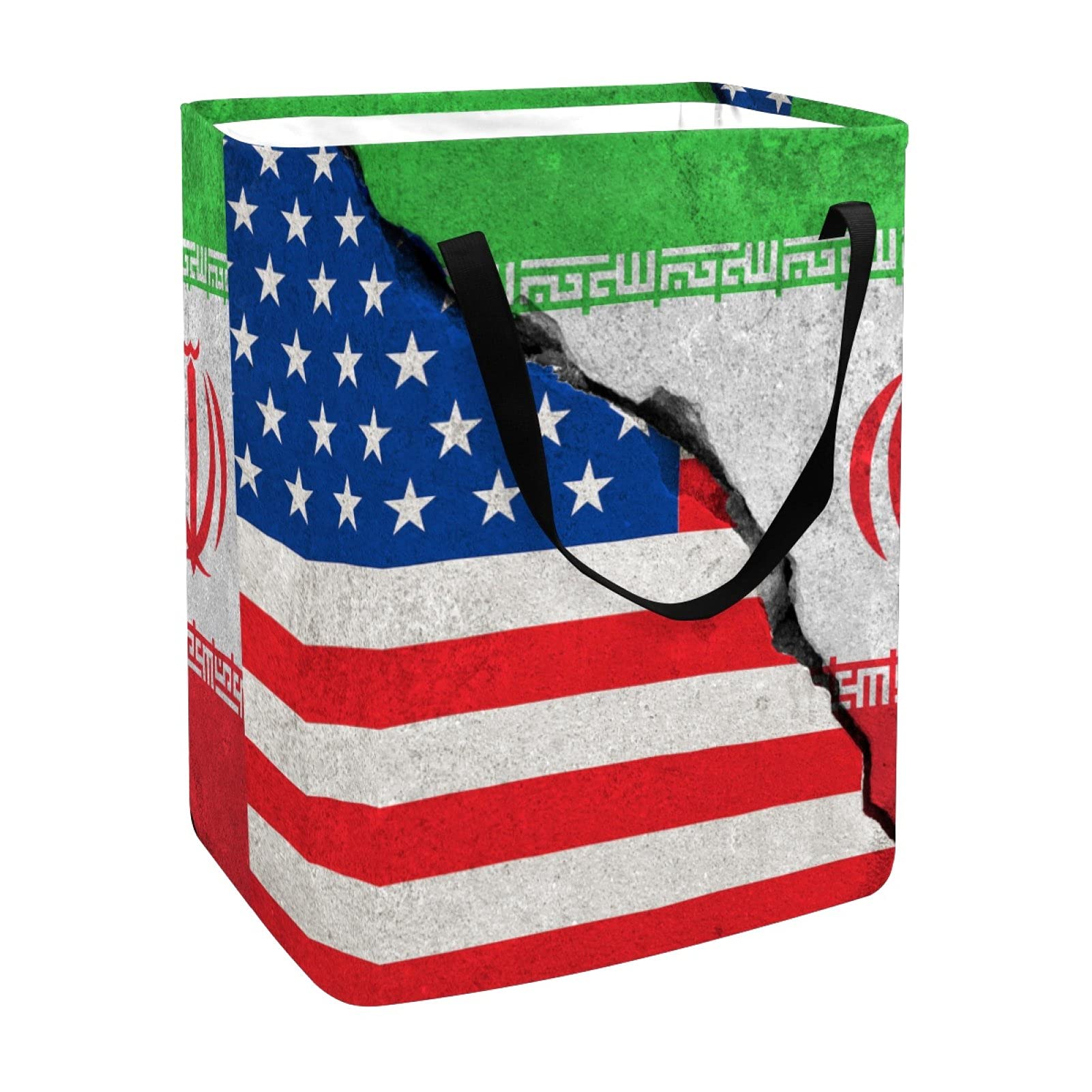 Collapsible Iranian American Flag Laundry Basket with Handles - Foldable Storage Bin for Clothes, Toys & Kids Room Organization - Perfect for Laundry Hamper, Bedroom Storage & Playroom Organization