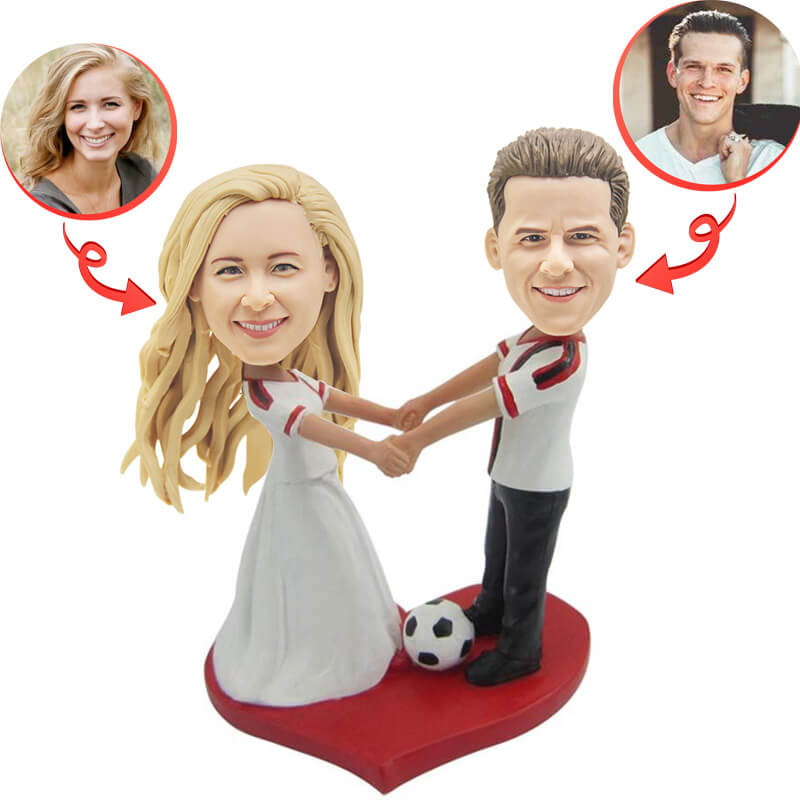 Custom Football Fan Couple Bobbleheads - Personalized Sports Fan Gifts for Couples - Perfect for Game Day Decor, Anniversary Gifts & Sports Memorabilia Collection