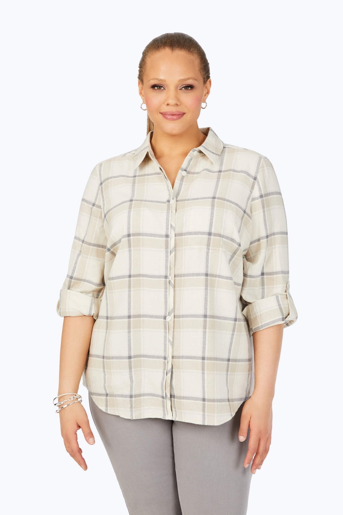 Charlie Plus Frost Plaid 3/4 Sleeve Button Down Shirt for Men - Casual & Stylish Flannel Shirt for Fall & Winter Outfits, Office Wear, and Outdoor Adventures