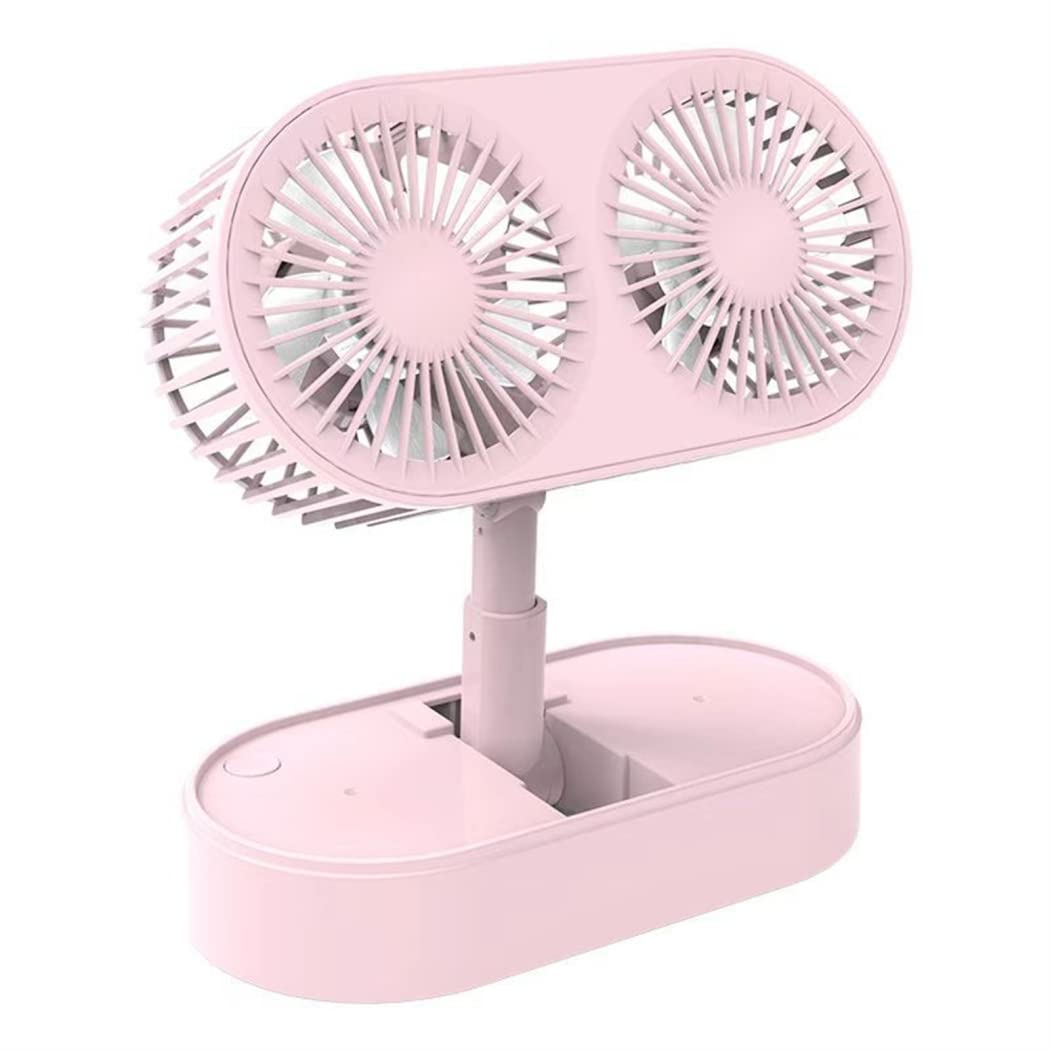 Portable USB Desktop Fan - Foldable Mini Air Cooler with 3 Speed Adjustable Settings, Dual Head Free Rotation & Silent Operation for Office, Home, Bedroom (Blue/Pink) | Perfect for Work, Study & Relaxation
