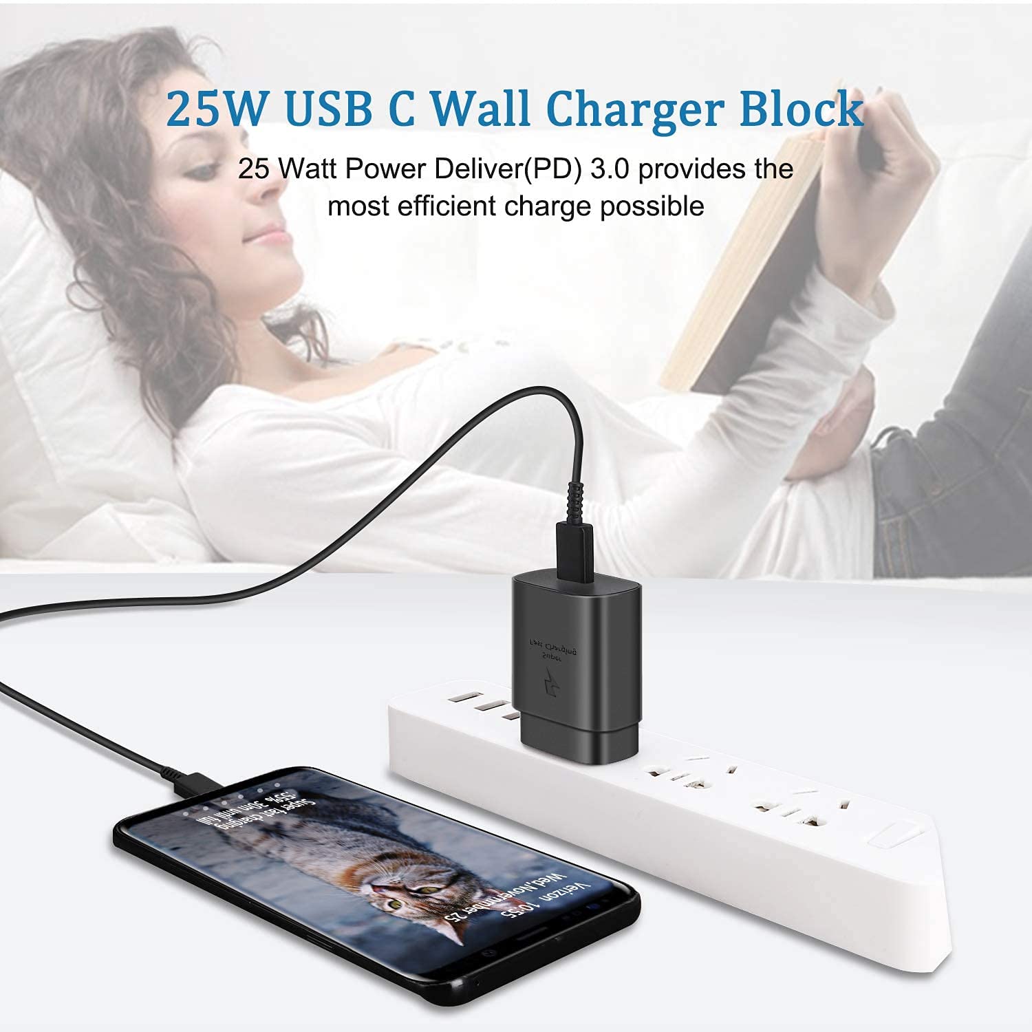 25W Fast Adaptive Wall Charger for Sony Xperia XA1 - USB C PD Charging & Data Transfer Cable Included (4FT/1.2M) - Black US Version with Warranty | Perfect for Home, Office & Travel Charging