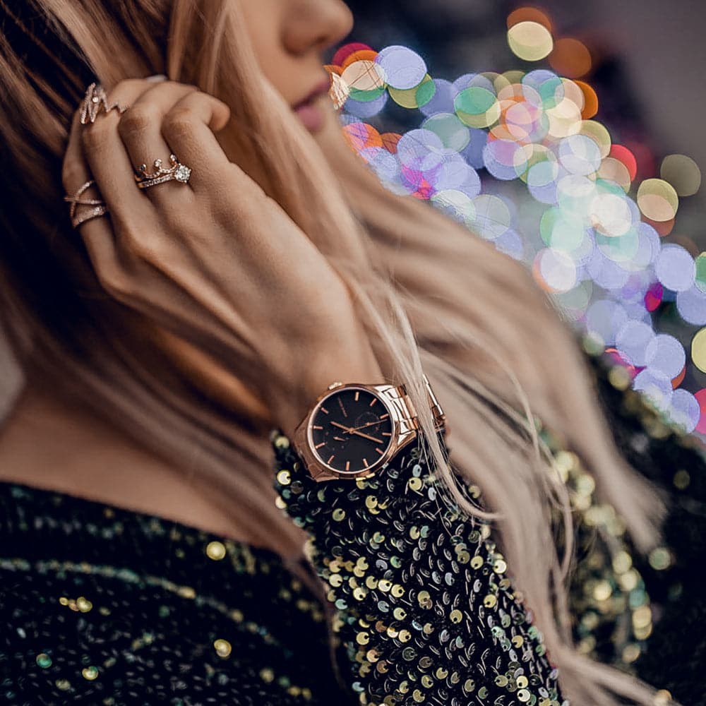 ARIES GOLD ENCHANT LIBERTY Rose Gold Stainless Steel Women's Watch L 5031 RG BK - Elegant Timepiece for Business, Party & Everyday Wear
