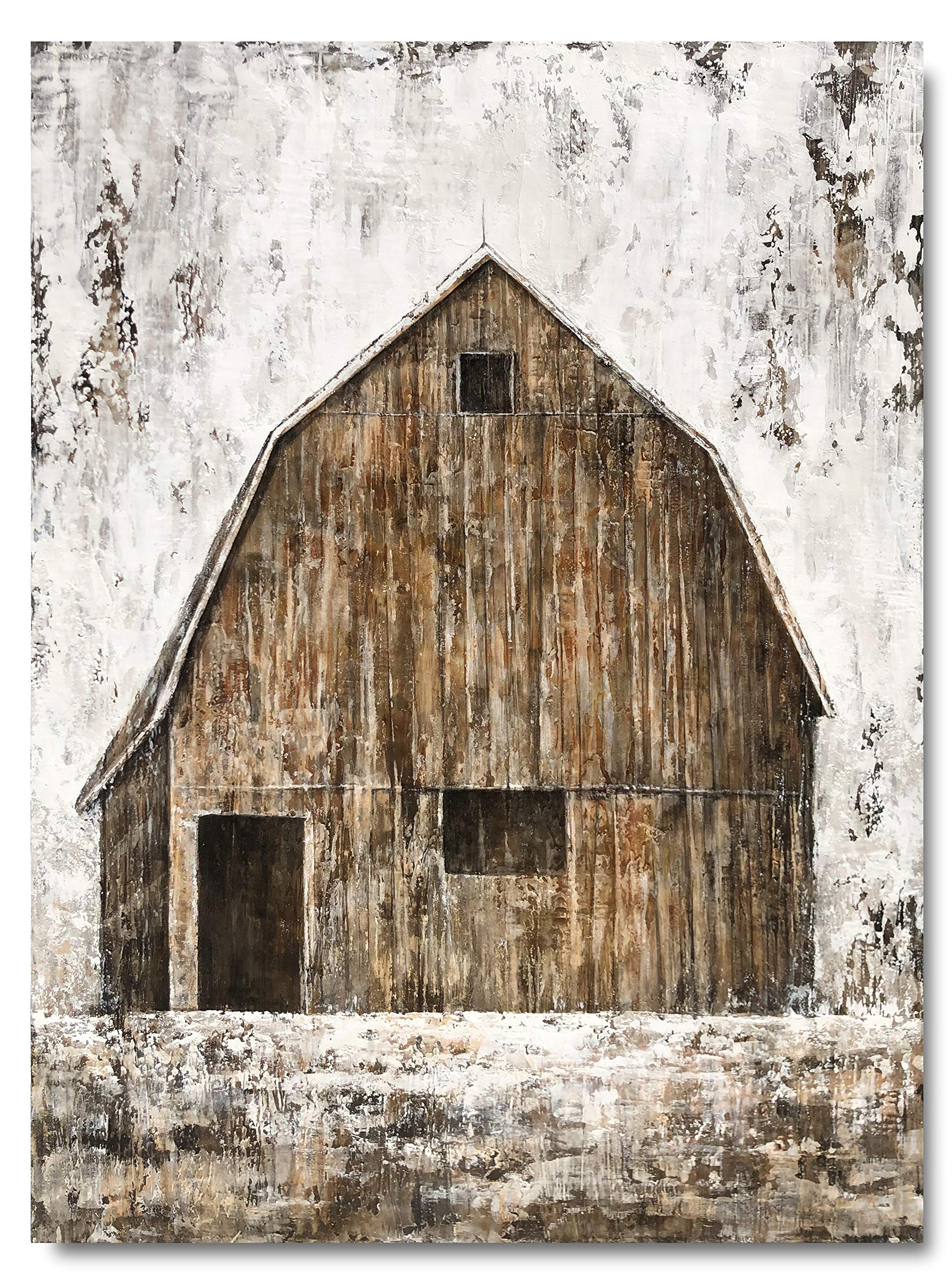 Yihui Arts Old Barn Canvas Wall Art - Rustic Textured Vertical Painting for Living Room, Bedroom & Bathroom Decor | Farmhouse Style Home & Office Wall Decor