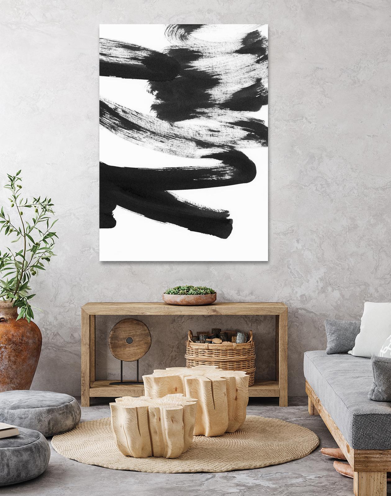 Black and White Strokes 5 - Modern Abstract Wall Art Painting for Home & Office Decor | Perfect for Living Room, Bedroom, or Workspace