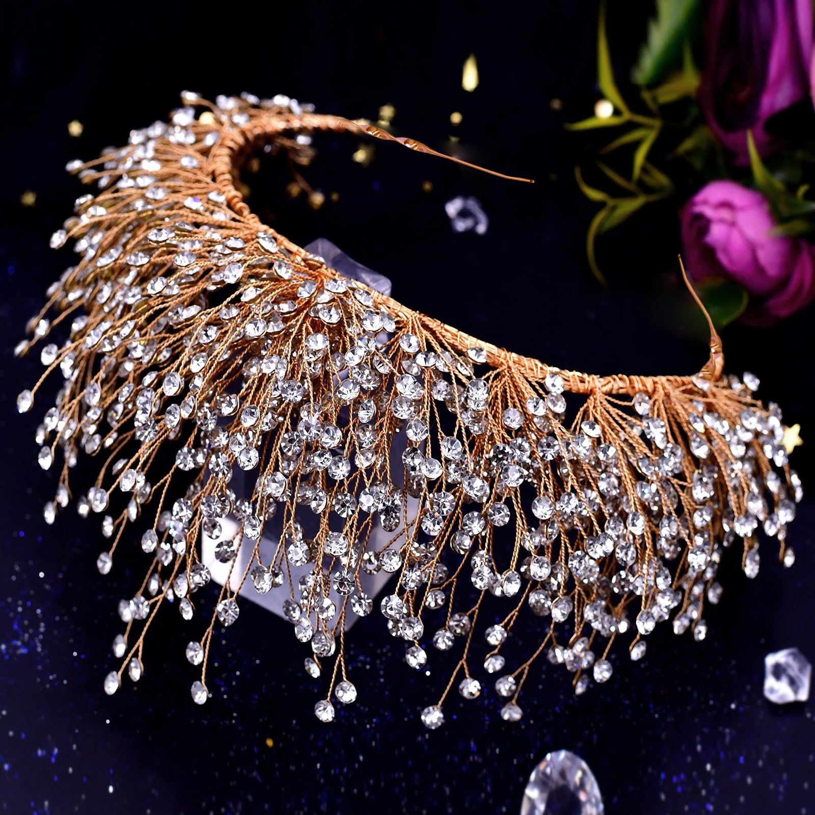 TRiXY Crystal Bridal Wedding Tiara Crown - Elegant Queen Headpiece for Brides, Birthday Parties & Pageants | Golden Single Crown Hair Accessory (HP193) | Perfect for Weddings, Prom, Quinceañera & Special Occasions