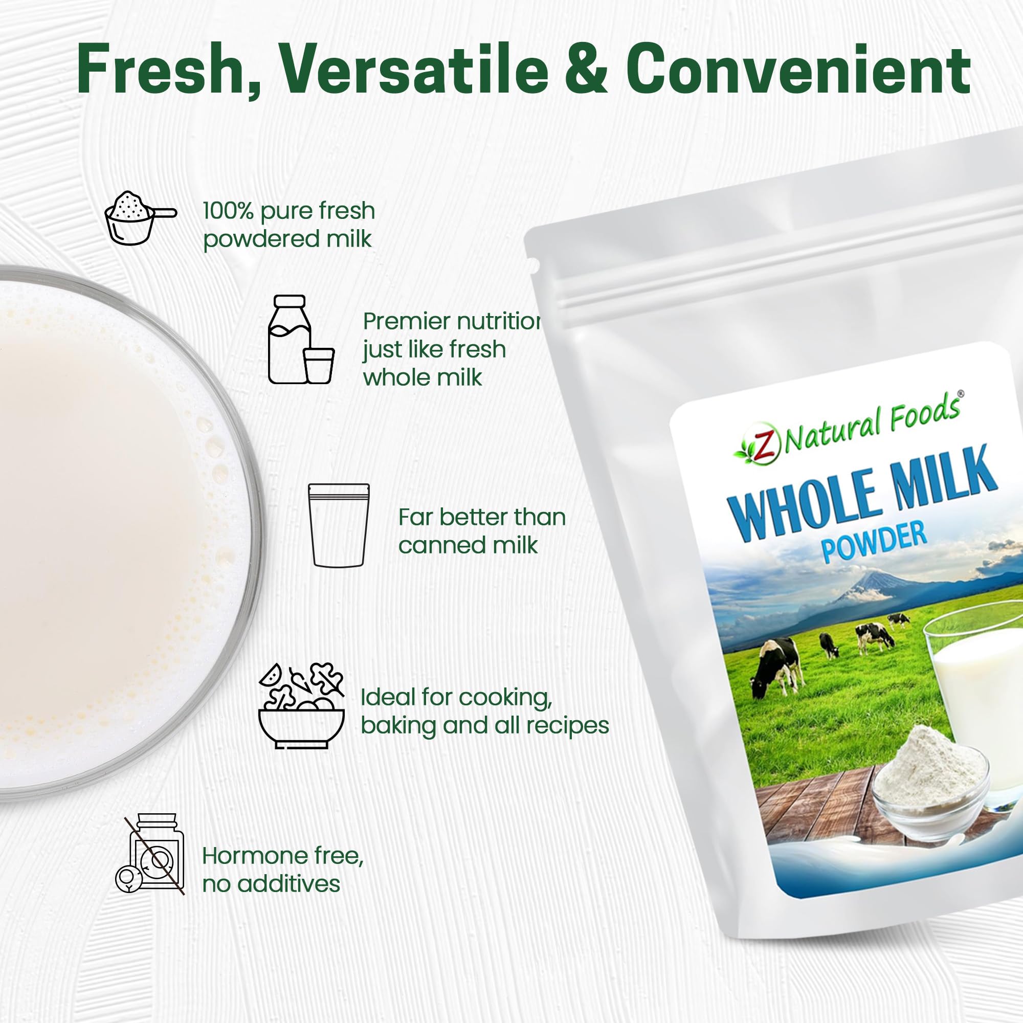 Premium Whole Milk Powder by Z Natural Foods - Non-GMO, Gluten-Free, Kosher-Certified Dry Milk for Baking, Cooking & Beverages - 55 lbs Bulk Powdered Milk for Restaurants, Cafes & Home Use