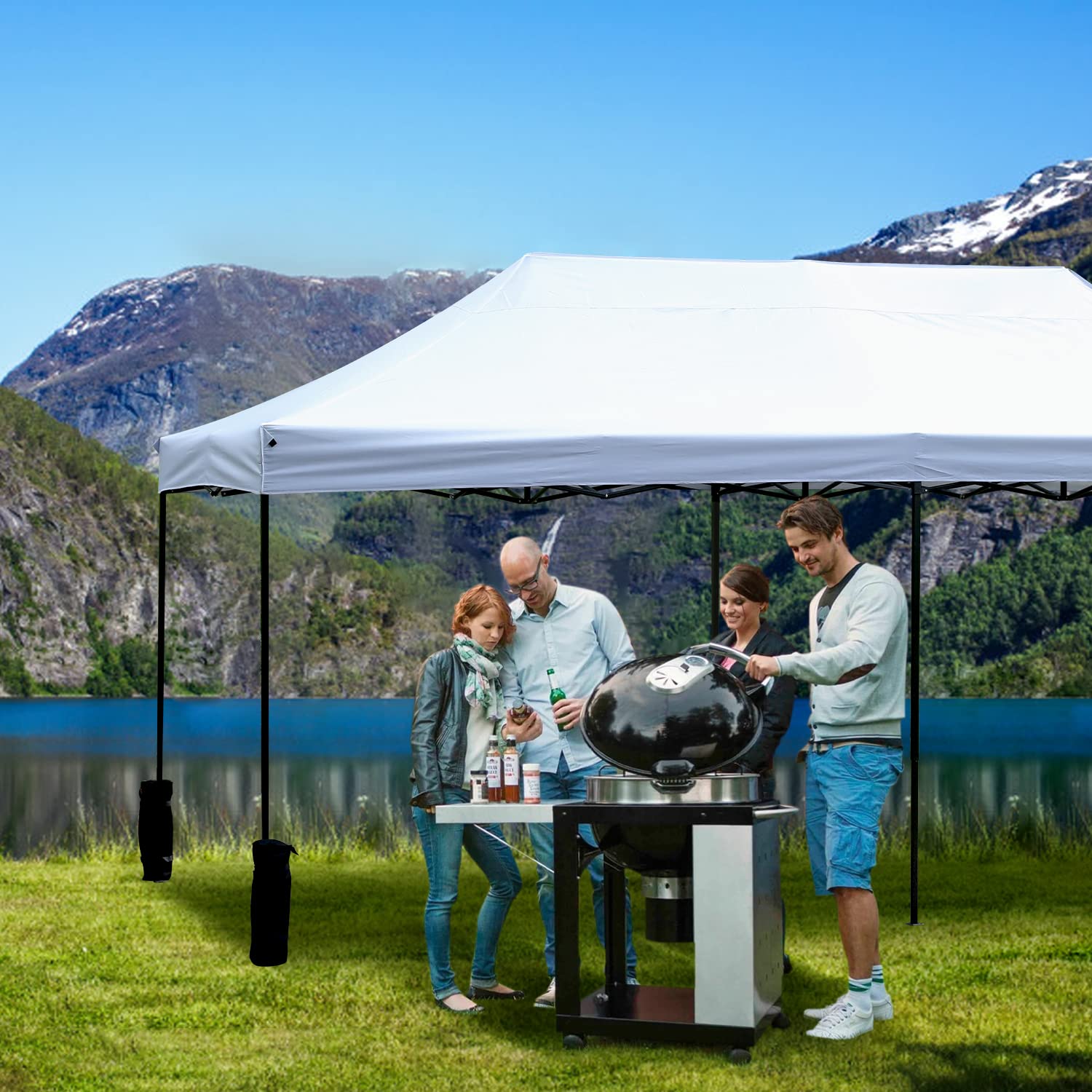 10x20 Pop Up Canopy Tent - Portable Instant Sun Shade Gazebo with Carry Backpack for Outdoor Events, Weddings, Camping & Picnics | Easy Setup Party Shelter for Garden, Beach & Backyard Gatherings (White)