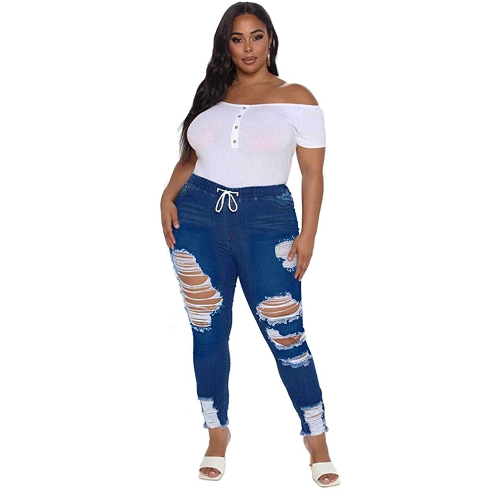 **GATOOKO Women's Plus Size Ripped Stretch Jeans - High Waist Distressed Denim Pants for Casual & Streetwear (Sizes L-5XL) | Perfect for Everyday Wear, Outings & Fashion Looks**