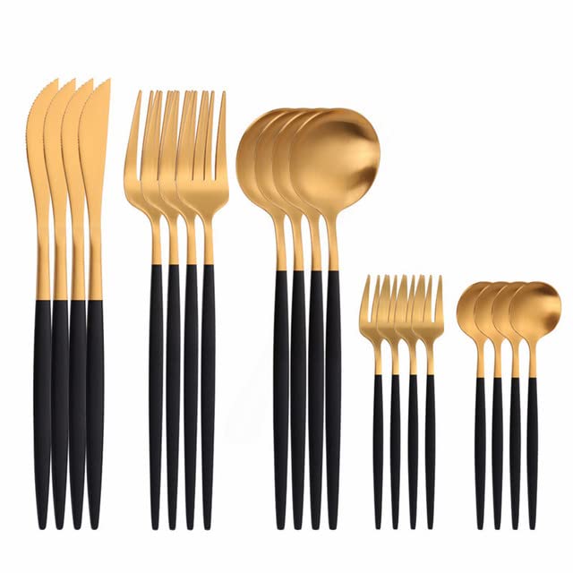 Premium 20-Piece Stainless Steel Silverware Set - Matte Black Gold Cutlery (Forks, Spoons, Knives) for Elegant Dining | Durable Kitchen & Tableware for Restaurants, Dinner Parties & Home Use