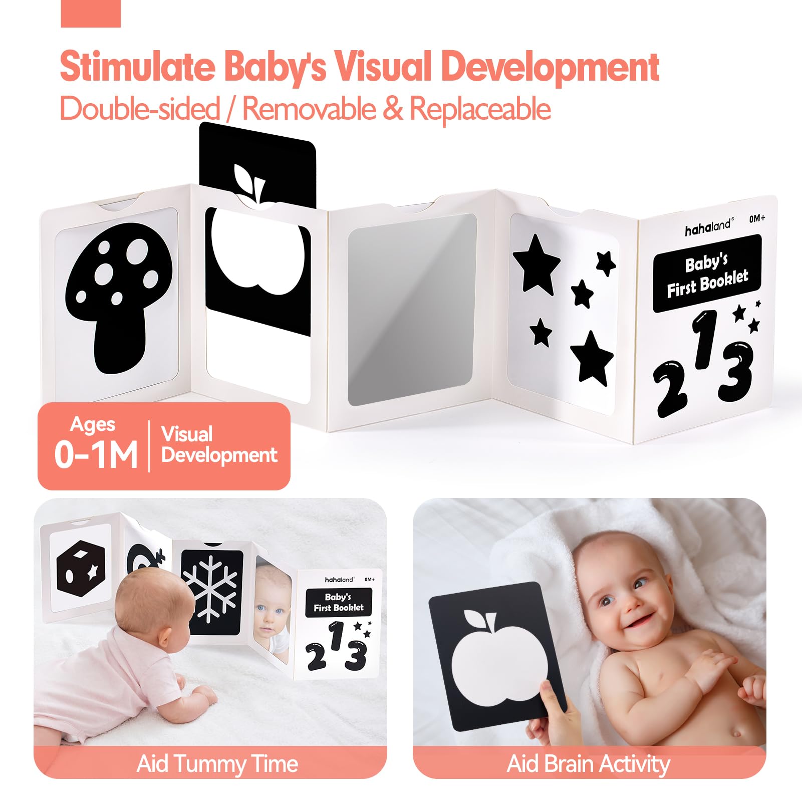 Hahaland 30-in-1 Black and White High Contrast Baby Toys for Newborns 0-6 Months - Tummy Time Mirror & Sensory Toy Set for Infant Development - Perfect for Visual Stimulation, Early Learning, and Playtime (0M+)