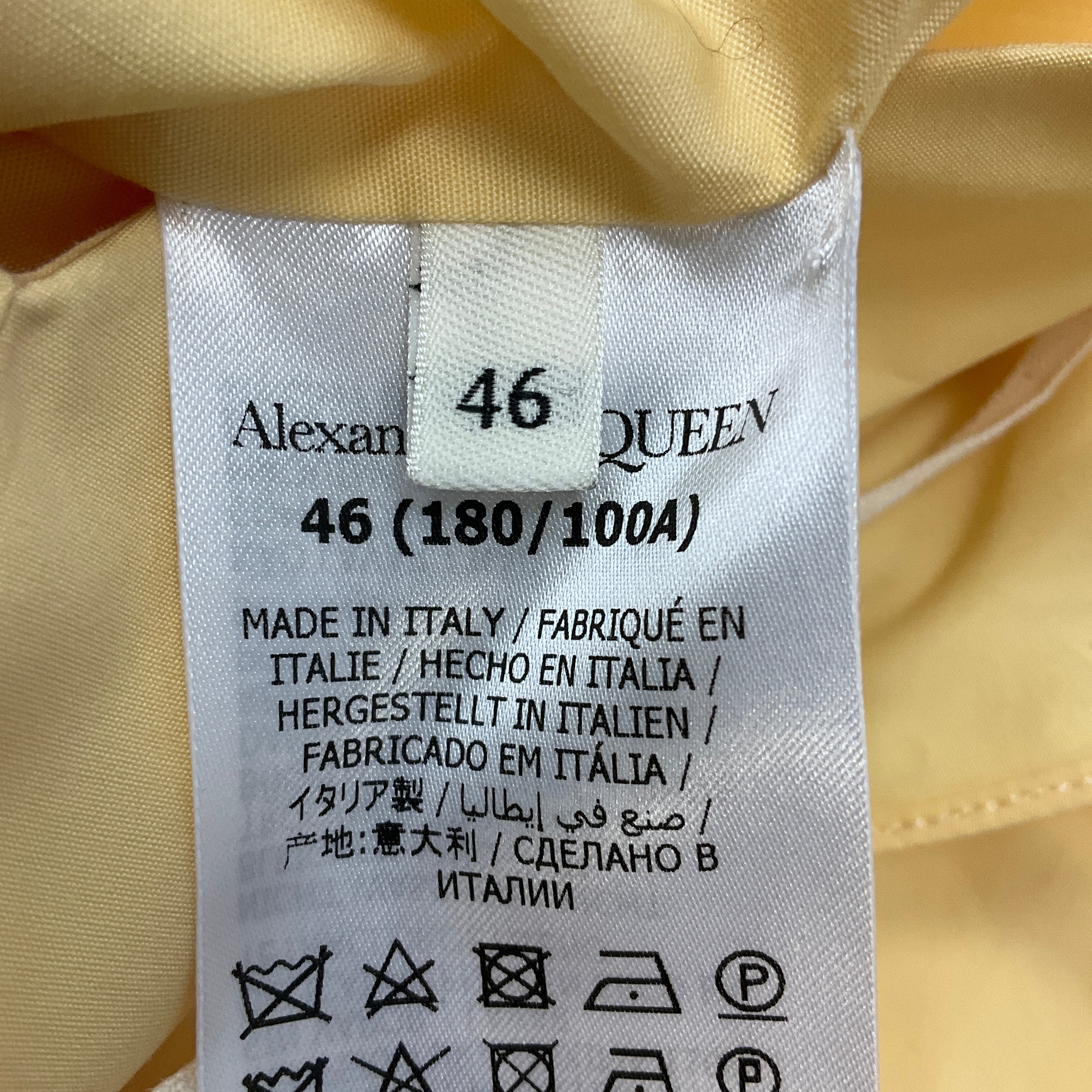 Alexander McQueen 2020 Pale Yellow Sleeveless V-Neck Asymmetric Cotton Midi Dress for Women | Summer Wedding Guest Outfit & Cocktail Party Attire