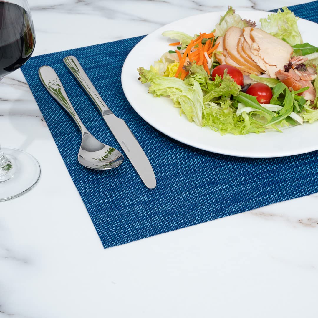 Restaurantware Sovereign 16x12 Inch Woven Vinyl Placemats Set of 6 - Stain Resistant, Easy Clean Rectangle Table Mats in Blue for Dining Table Decor - Perfect for Home, Restaurant & Party Use