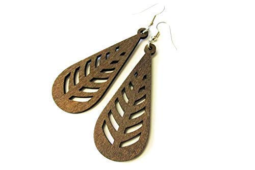 Long Brown Wooden Earrings for Women - Modern Rustic Geometric Dangle Earrings - Handmade Boho Chic Jewelry - Perfect for Casual Wear, Office, and Special Occasions