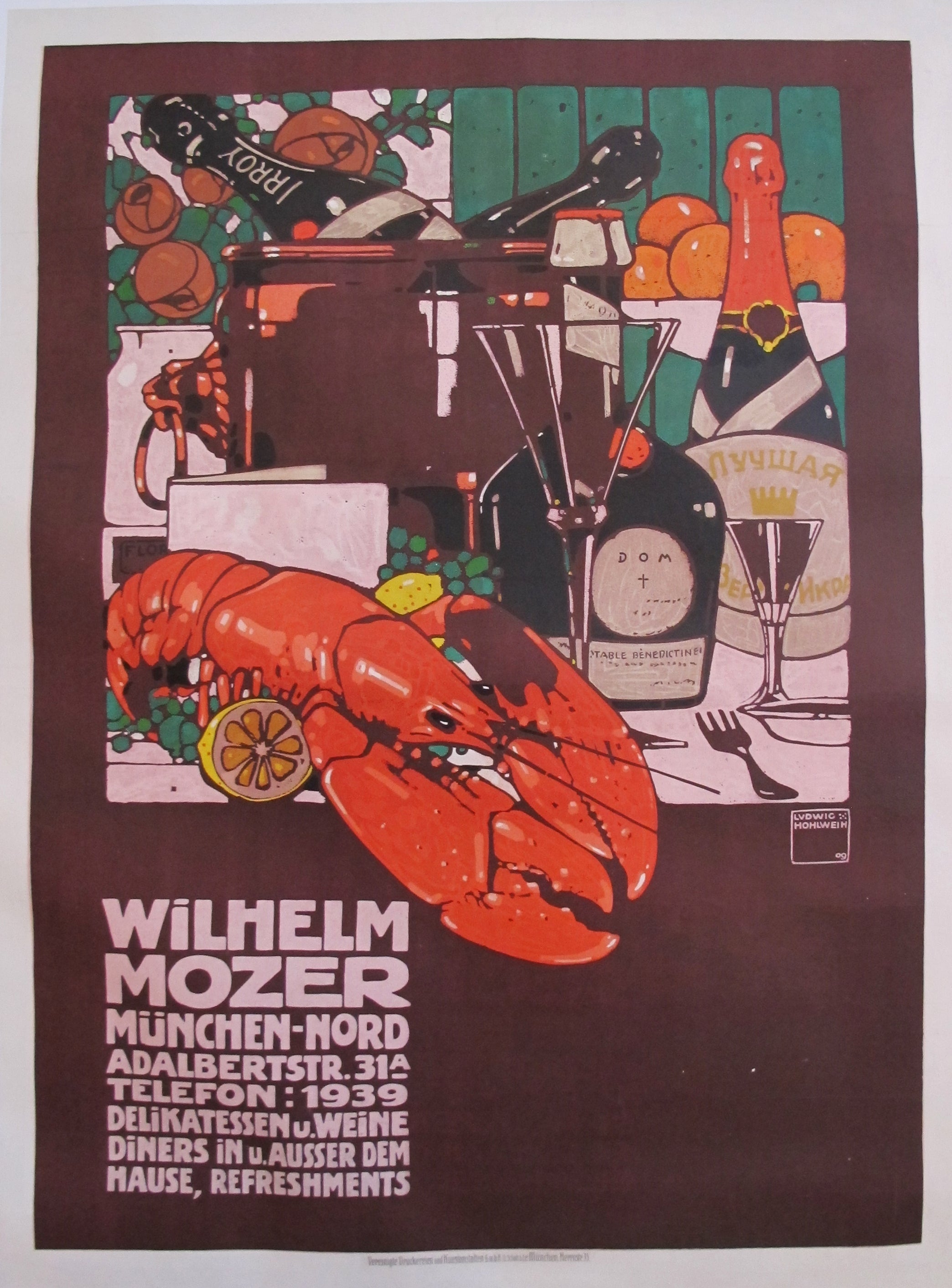 1909 Vintage German Jugendstil Still Life Poster by Wilhelm Mozer (Hohlwein) - Antique Art Print for Home Decor & Office Wall Art