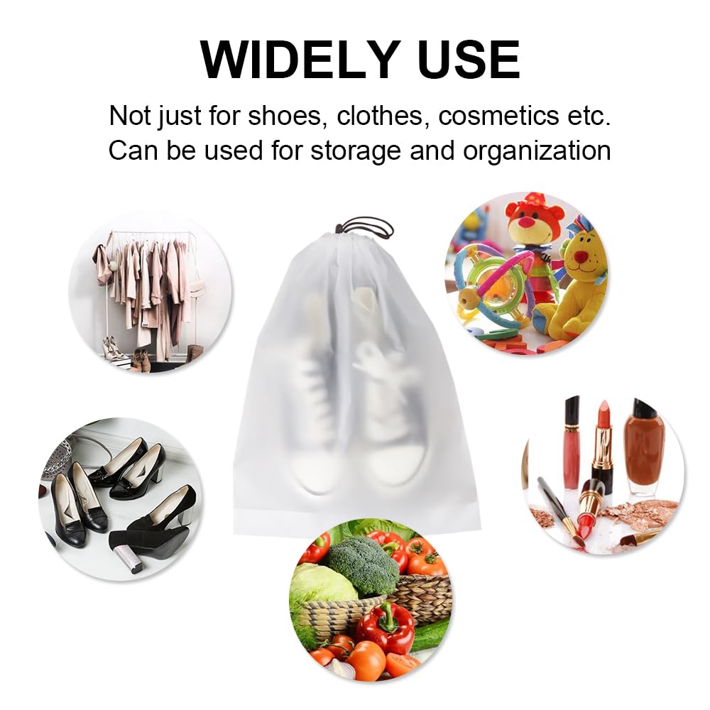 100 Pcs Clear Plastic Drawstring Shoe Bags for Travel & Storage - 16